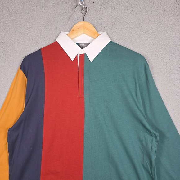 Asos Rugby Polo Shirt Mens Size Medium Color Block Long Sleeve 90s Cotton NWT - Picture 2 of 10